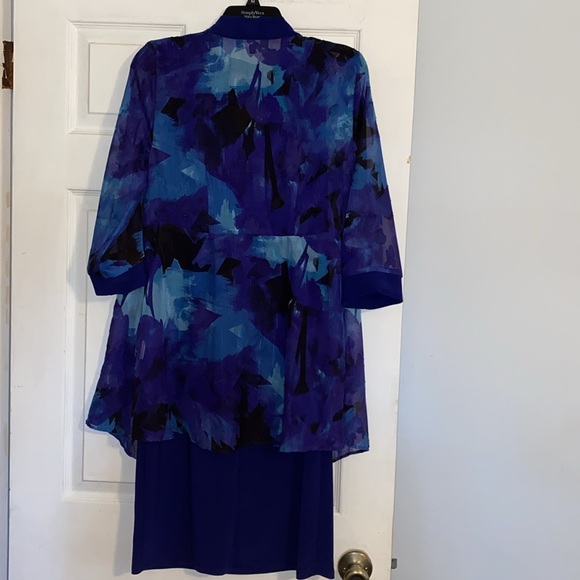 R & M Richards Navy Blue Floral Printed Sheer Jacket And Sheath Dress - Picture 9 of 16
